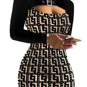 Luxury Africa Long Sleeves Bodycon Dress Sexy Hollow Wrap Hip Party Dresses Wedding Evening Prints Maxi Dresses New