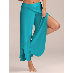 Women Plus Size Wide Leg Pants Loose Fitness Dance Yoga Split Trousers Female Elastic Wasit Casual Workout Solid Summer Clothing