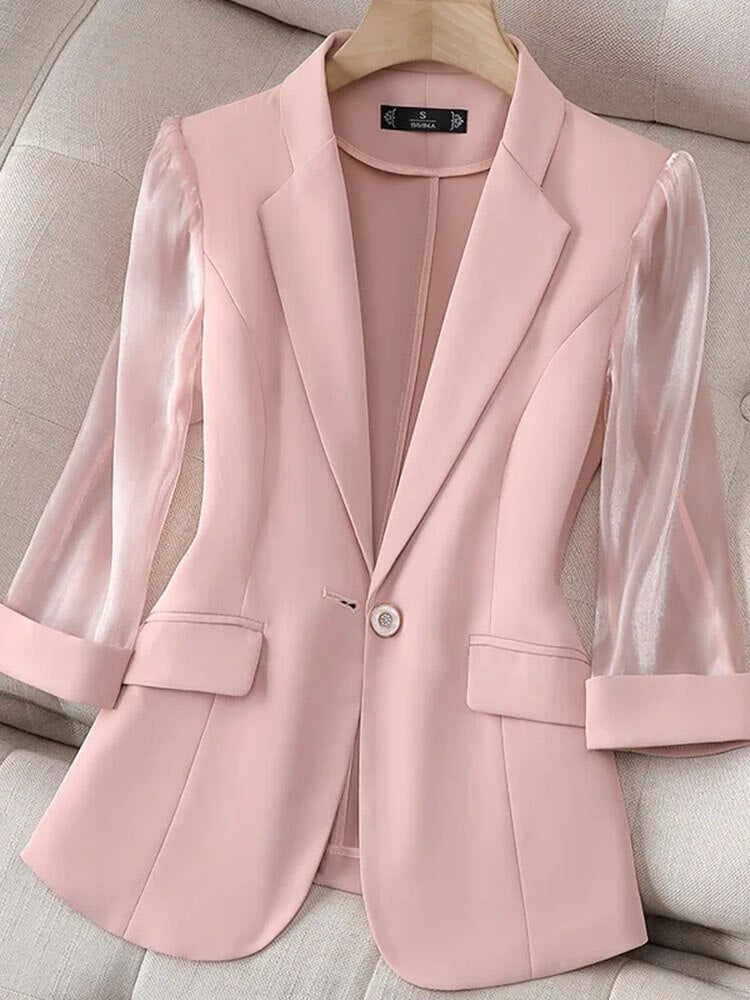 Thin Pink Suit Women&#39;s 2022 Spring and Summer New Korean Fashion Slim Three Quarter Sleeves Casual Jacket Lady Office Blazer