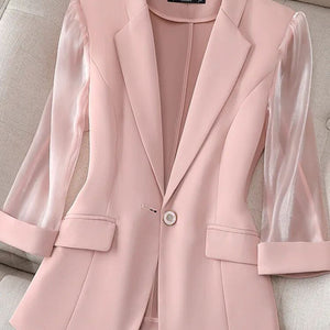 Thin Pink Suit Women&#39;s 2022 Spring and Summer New Korean Fashion Slim Three Quarter Sleeves Casual Jacket Lady Office Blazer