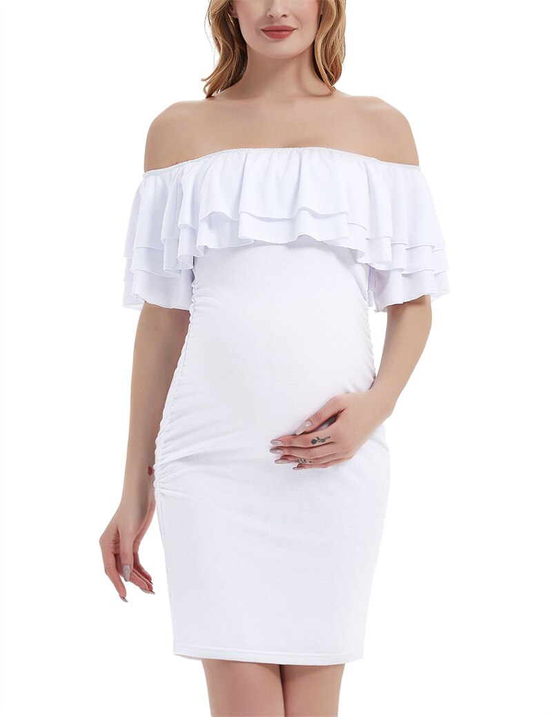 Pregnancy Maternity Dresses Photo Shoot Off Shoulder Summer Baby Shower Dress Ruffles Clothes for Pregnant Women