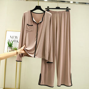 Fdfklak L XL XXL Big Size Homewear Spring New Casual Pijama Loose Nightwear Modal 2PCS Pajamas Long Sleeve Trousers Suit