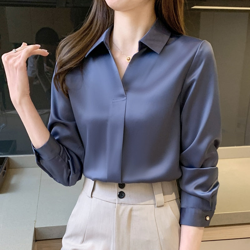 Long Sleeve Blouse Women Blusas Mujer De Moda 2021 Chiffon Blouse Shirt Turn Down Collar Office Blouse Women Tops Blusa E235