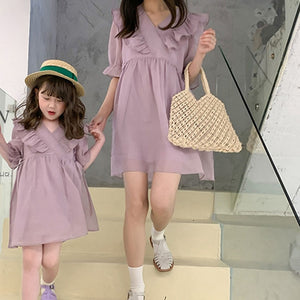 Parent-child Dress, Mother and Daughter Dress, Summer Dress, Girl&#39;s Dress, New Korean Style, Lace Collar, Cotton Princess Dress