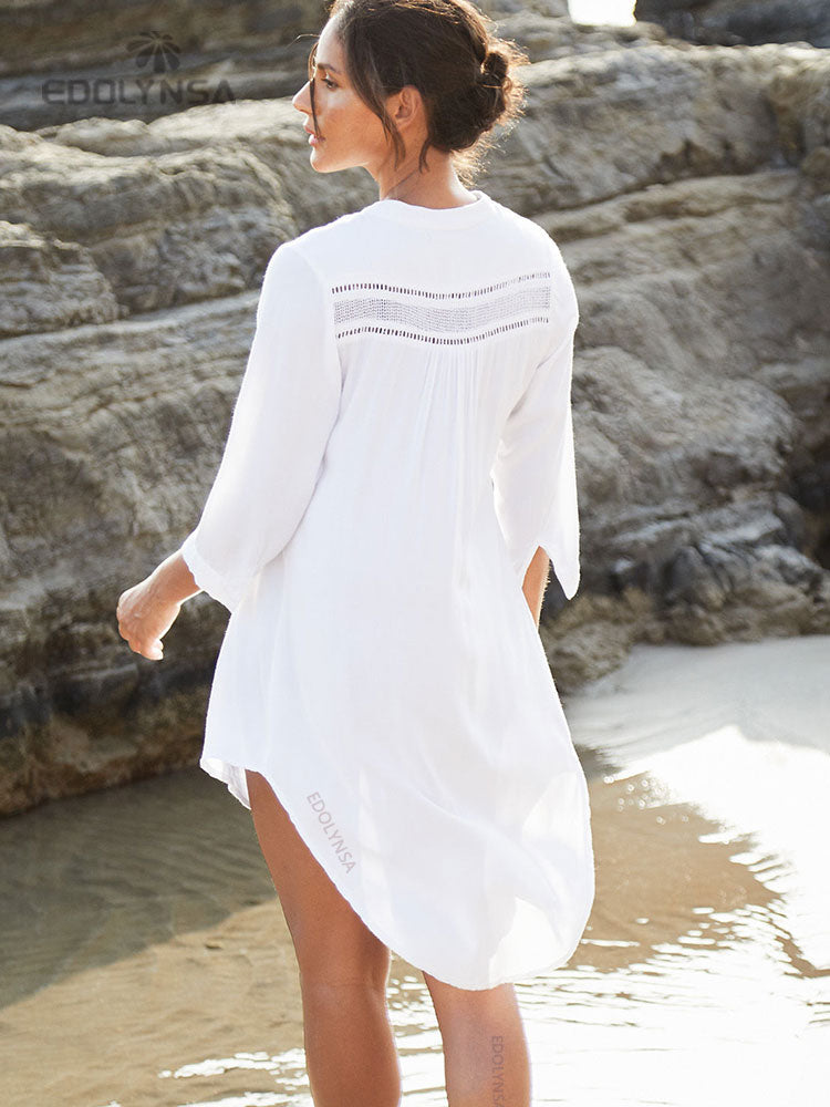 2022 Beach Cover up  White Tunic Woman Bikini Cover-ups Bathing Suit Women Beachwear Swimsuit Cover up Sarong pareo plage Q833