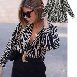 women satin blouse long sleeve zebra print shirts vintage office ladies tops femme chandails fashion blusa de mujer Chandails