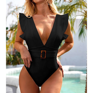 High-end Bikini Lady Solid One Piece Swimsuit Luxury Women Push Up Bodysuit Brazilian Deep V Neck Backless Bathing Suit Swimwear