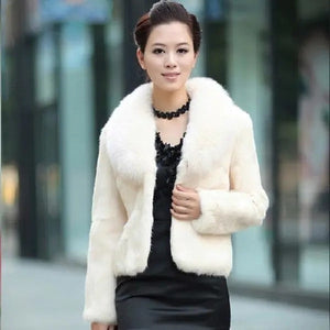 Short Fur Coats 2021 New Faux Fur Coat High Waist Fashion Slim Black Wine Red White Faux Fur Jacket Fake Rabbit Fur Jacket Coats