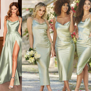 Women Spaghetti Strap Evening Dress Slim Fit Slip Long Casual High Slit Cowl-neck Summer Beach A-line Prom Party Date Dress
