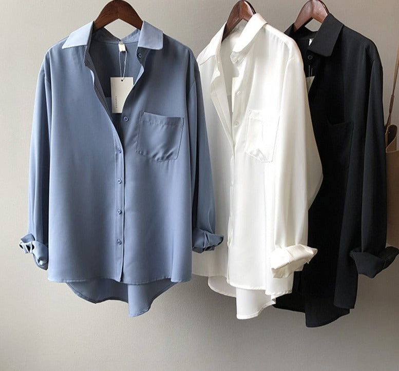 Loose White Shirts for Women Top Turn-down Collar Solid Female Shirts Casual Office Ladies Tops 2022 Spring Summer Blouses 11354