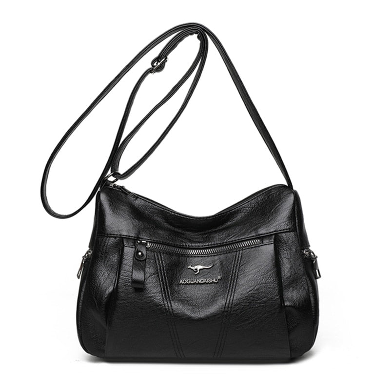 Many Pockets Shoulder Crossbody Bags for Women 2022 Brand Designr Soft Leather Handbags Leisure Style Ladies Messenger Bags