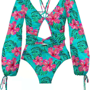 2022 One-piece Swimsuit Long Sleeves Women Print Swimwear Bikini Sets Padded Wireless Swimsuits XC-0818