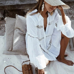 2022 Beach Cover up  White Tunic Woman Bikini Cover-ups Bathing Suit Women Beachwear Swimsuit Cover up Sarong pareo plage Q833
