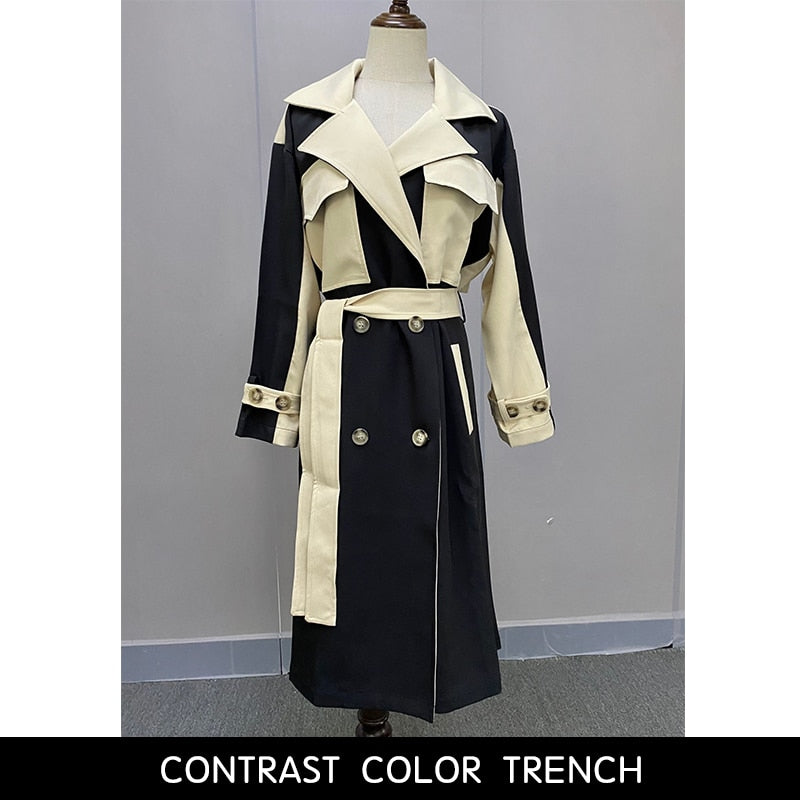 Promotional 2022 Women Double Breasted 100% Cotton Long Trench Coat  Military Style Elegant Raincoat  Windbreaker Manteau Femme