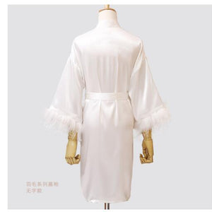 2021 New Women FEATHER Bride Bridesmaid Wedding Robe Satin Kimono Bathrobe Gown Nightwear Embroidery Letter Nightgown Lingerie