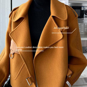 Women&#39;s Autumn Coat 2022 Pockets Solid Loose Short Jackets Ladies Wool &amp; Blends High Street Spring Woolen Coats for Women