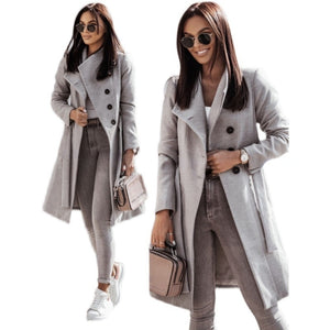 Casual Wool Coat Women&#39;s 2021 Autumn Winter Fashion New Turn-down Collar Long Sleeve Button Jacket Office Lady Coats With Belt