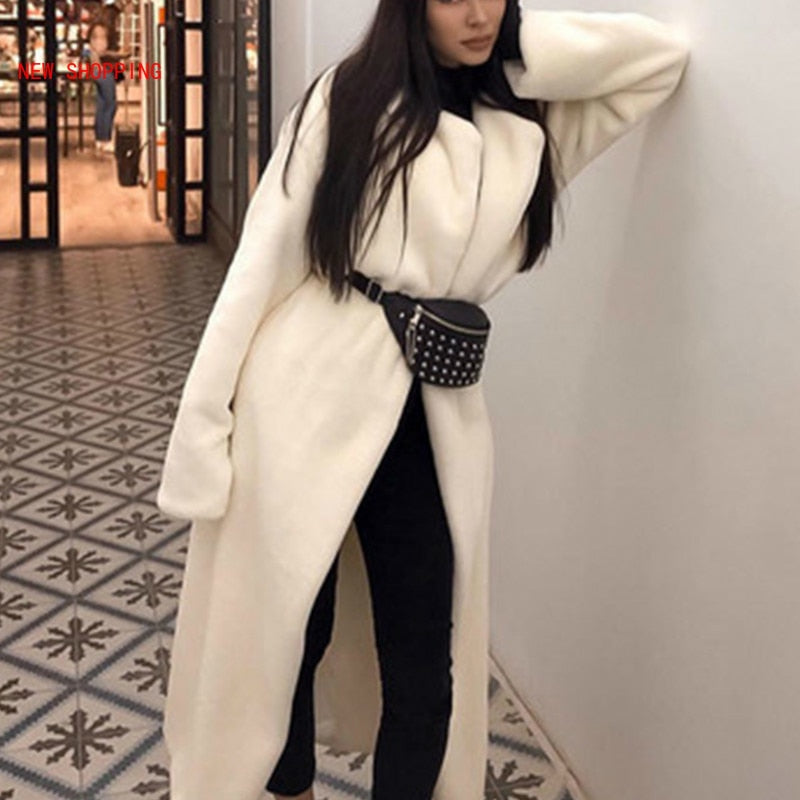 White Teddy Coats Faux Fur Jacket Elegant Long Shaggy Trench Women Furry Jackets Fluffy Artificial Fur Coat 2021 Winter Homewear