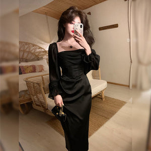 2022 Autumn Solid Elegant Fairy Dresses Women Casual Party Fashion Korean One Piece Dress Female Lace Vintage Chic Midi Dresses
