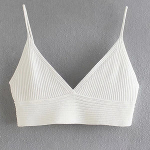 Fashion Women White Knitted Crop Top Sexy Bra Summer Camis Vintage Backless Strap Female Chic Tank Tops