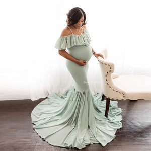Europe and America In Summer Maternity Dresses Ruffles Baby Showers for Photo Shoot  Chiffon Fishtail  Long Skirt Solid Color186