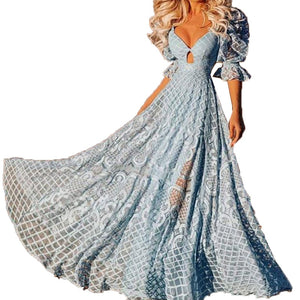 Print Maxi Long Dress Women&#39;s Fashion Party Evening Dresses Sexy High Waist Robe Summer Long Sleeve Elegant Dress Summer Dress
