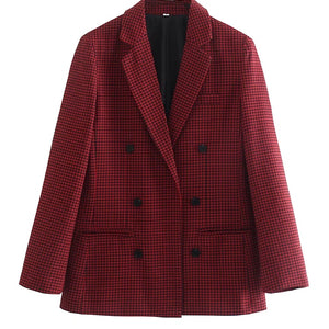 Fashion Autumn Women Plaid Blazers and Jackets Work Office Lady Suit Slim Double Breasted Business Female Blazer Coat Talever