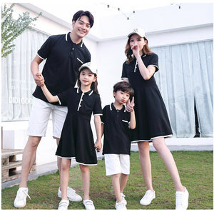 -3XL Family Matching Clothes Spring  Summer Father Son Short-sleeved Cotton POLO Shirt Mother Daughter Dress Family Look Outwear