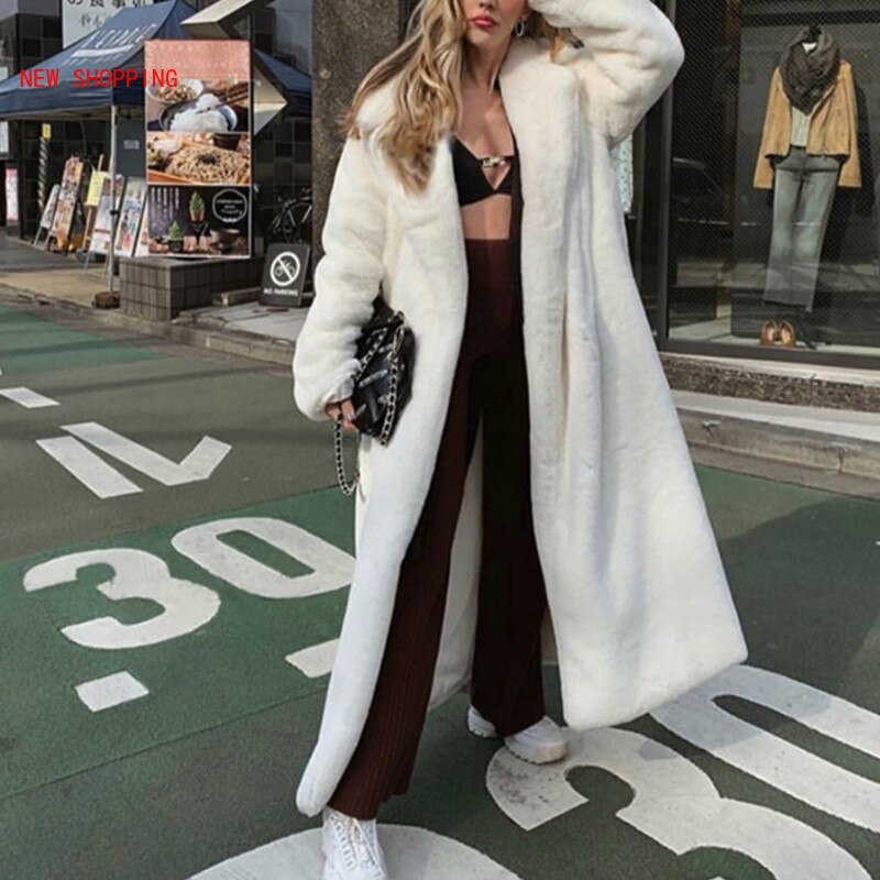 White Teddy Coats Faux Fur Jacket Elegant Long Shaggy Trench Women Furry Jackets Fluffy Artificial Fur Coat 2021 Winter Homewear