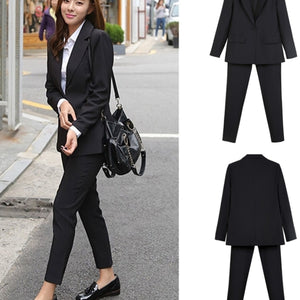 Work Pant Suits OL 2 Piece Set For Women Business Interview Suit Set Uniform Slim Blazer And Pencil Pant Office Lady Suit