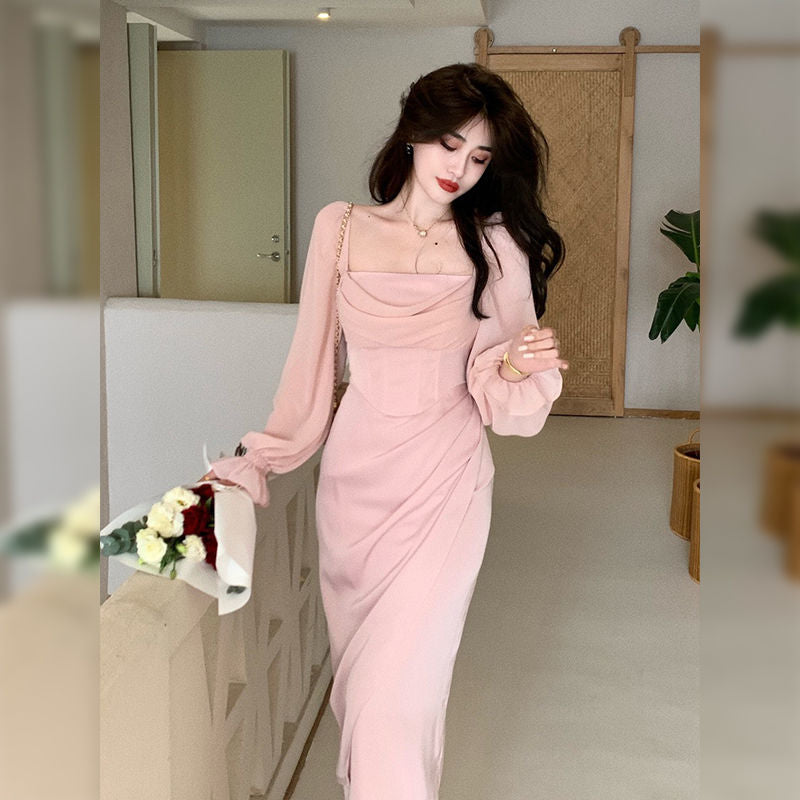 2022 Autumn Solid Elegant Fairy Dresses Women Casual Party Fashion Korean One Piece Dress Female Lace Vintage Chic Midi Dresses