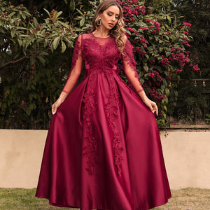 Evening Dresses Sling Burgundy Lace O-Neck Sequins Mermaid Long Sleeves Floor Length 2022 New Exquisite Women Prom Party Dress