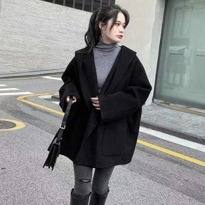 Double Sided Women&#39;s Windbreaker 2022 Autumn and Winter New Temperament Hooded Loose Cloak College Style Fashion Coat Women