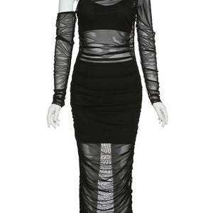 Articat Mesh See Through Women Dress Sexy 3 Piece Set Elegant Fashion Female Clothing Casual Slim Camisole Black Bodycon Skirts