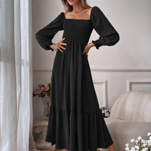 Sexy Dress 2023 Summer Dress Fashion Commuting Style Tight Temperament Commuting Square Neck Long Sleeve Women&#39;s Top Long Dress