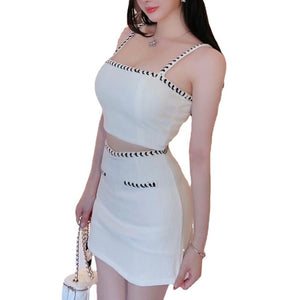2022 Women&#39;s Skirt Sets Dress Fashion Sleeveless Vest with Skirt 2 Piece Set Short Tank Top High Waist Skirt Suit Summer Outfits