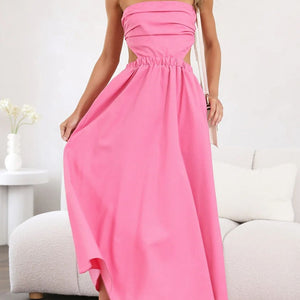 Women Long Dress 2023 Fashion Summer Solid Sleeveless Strapless A-line Dress Elegant Slim female dress Party Evening dress