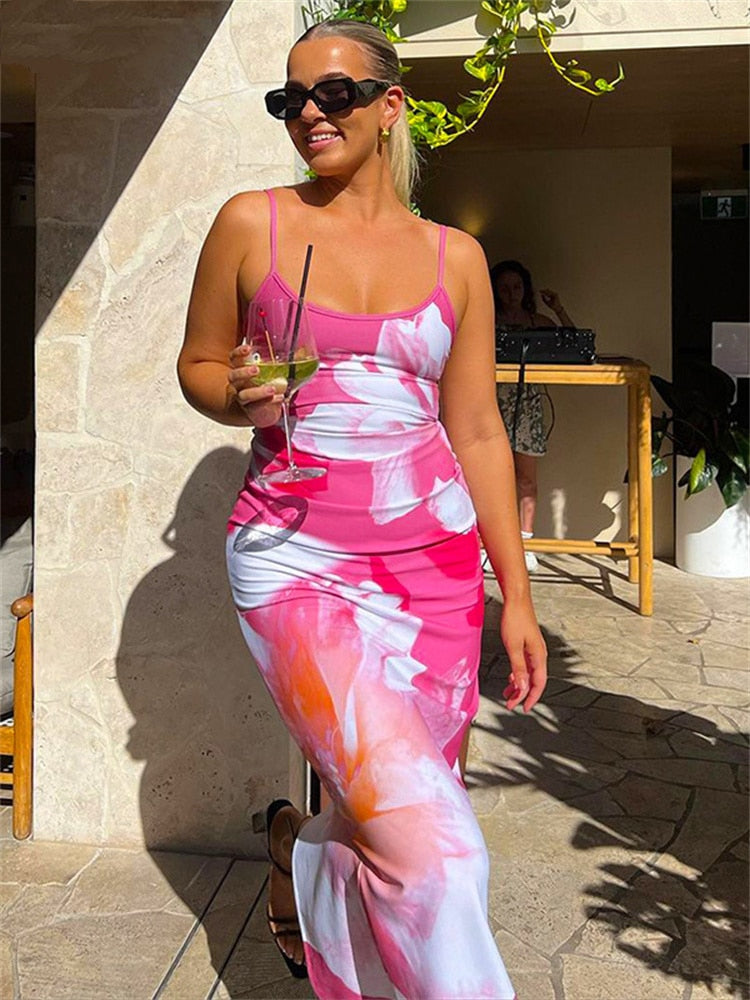 Sampic Floral Print Spaghetti Strap Maxi Beach Dress Women Summer Sexy Global Fashions GC Sampic Floral Print Spaghetti Strap Maxi Beach Dress Women Summer Sexy Global Fashions GC