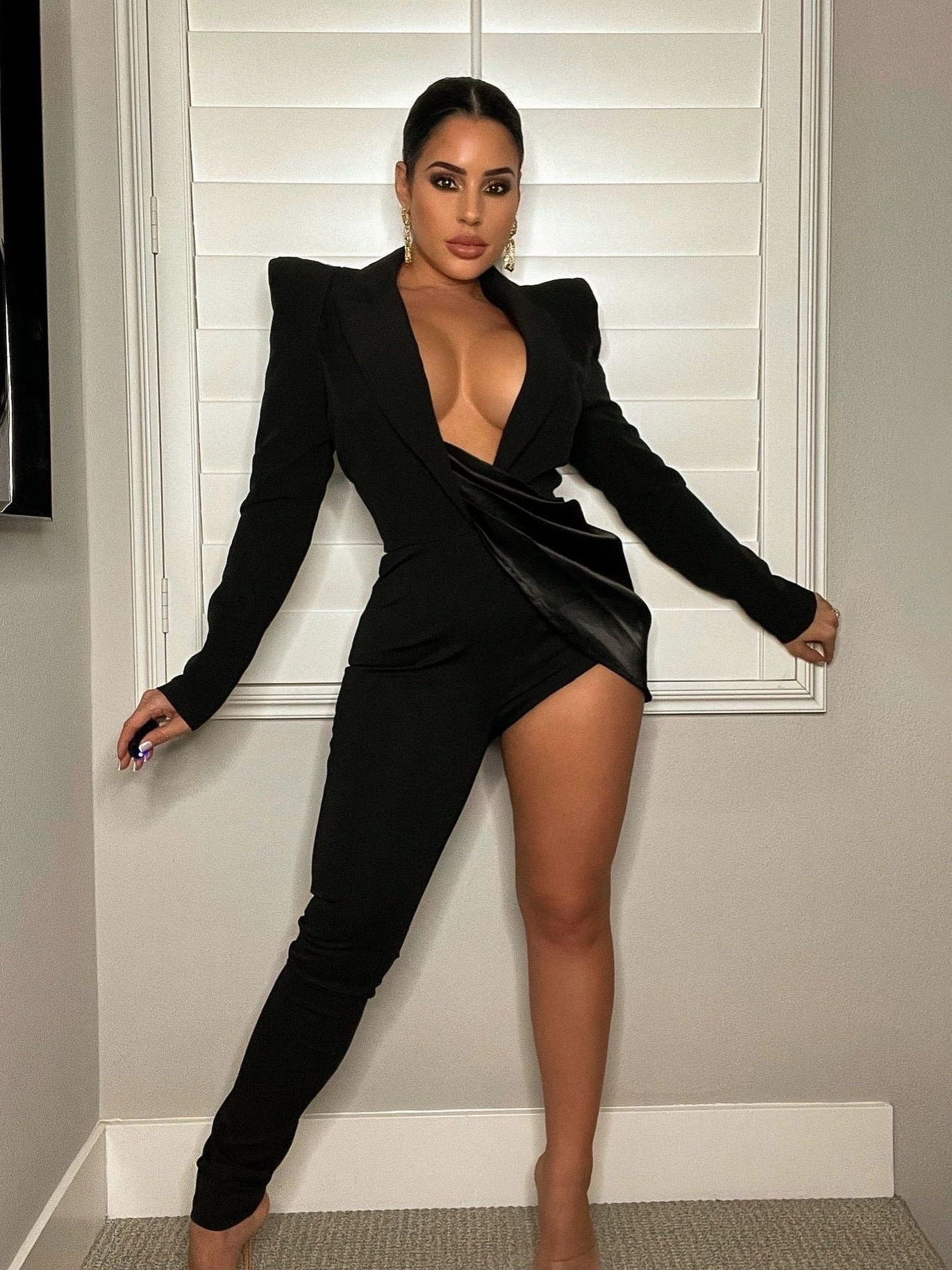 CM.YAYA Elegant Women Sexy Party One Leg Blazer Style Long Sleeve Jumpsuit 2022 Chic Party Even One Piece Overall Playsuit
