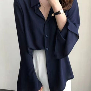 Women Fashion Long Flare Sleeve Blouse Elegant Solid Loose Shirts Female Autumn Casual Tops Office Lady Sexy V-Neck Streetwear