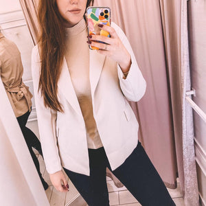FTLZZ New Office Lady Turn-down Collar Sash Tie Up Blazer Elegant Female Beige Black Long Sleeve Blazer with Belt