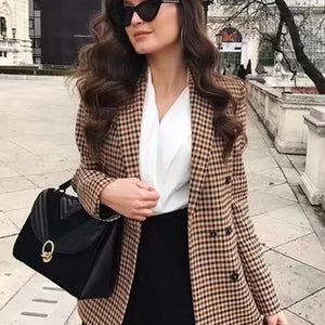 Fashion Autumn Women Plaid Blazers and Jackets Work Office Lady Suit Slim Double Breasted Business Female Blazer Coat Talever