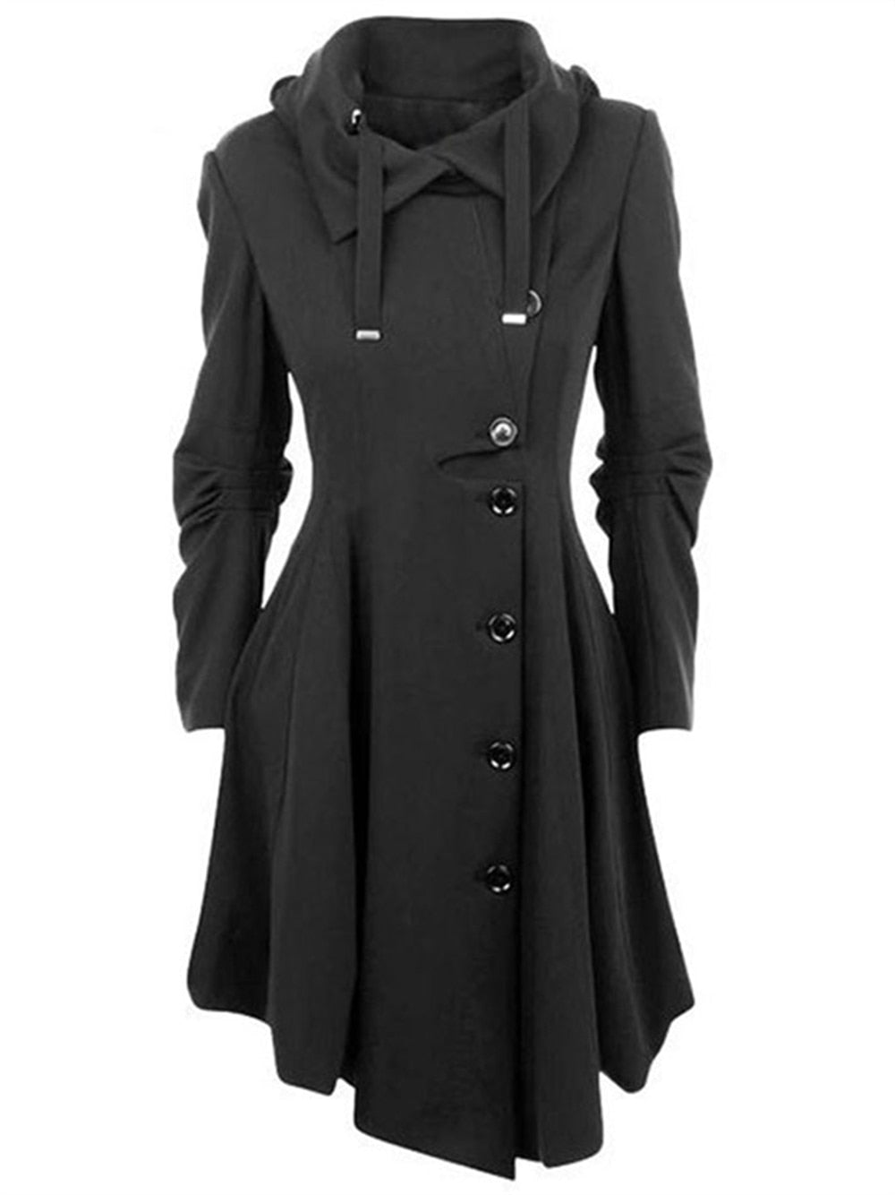 Goth Overcoat Trench Coat 2022 Gothic Long Slim Asymmetric Lapel Collar Button Elegant Y2k Streetwear Egirl Vintage Outwears