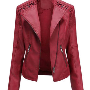 Autumn Winter Pu Faux Leather Jackets Women Long Sleeve Zipper Slim Motor Biker Leather Coat Female Outwear Tops