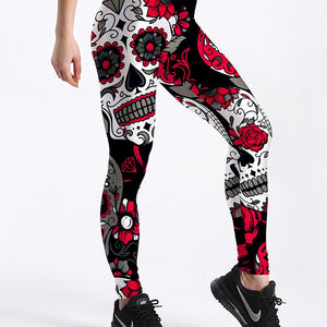 Qickitout 12% Spandex Fashion Cartoon Ice Cream God Horse Skull Digital Printed Legging Womens Star Stretch Pants