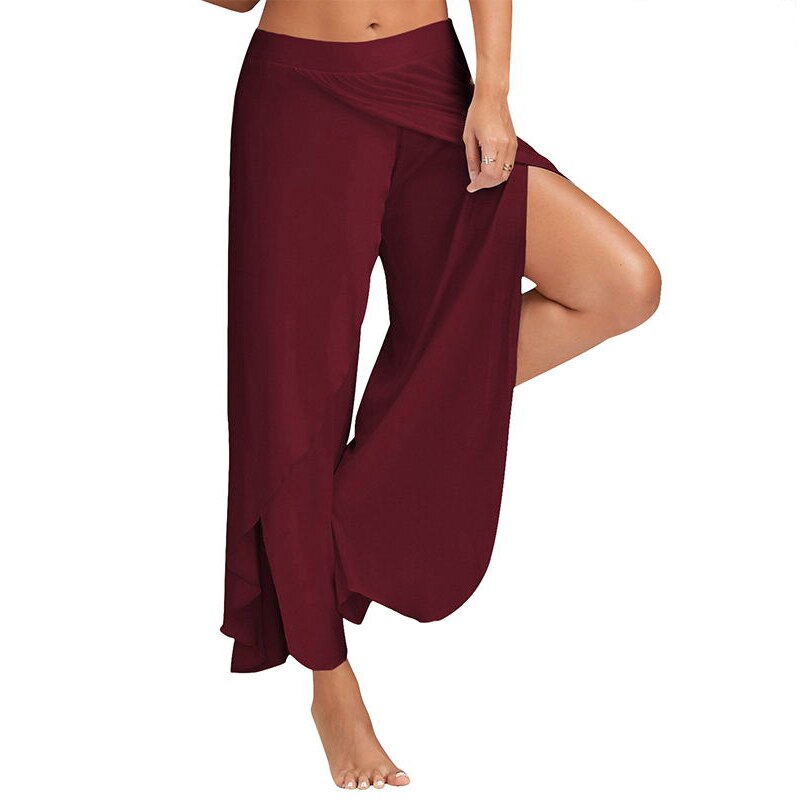 Women Plus Size Wide Leg Pants Loose Fitness Dance Yoga Split Trousers Female Elastic Wasit Casual Workout Solid Summer Clothing