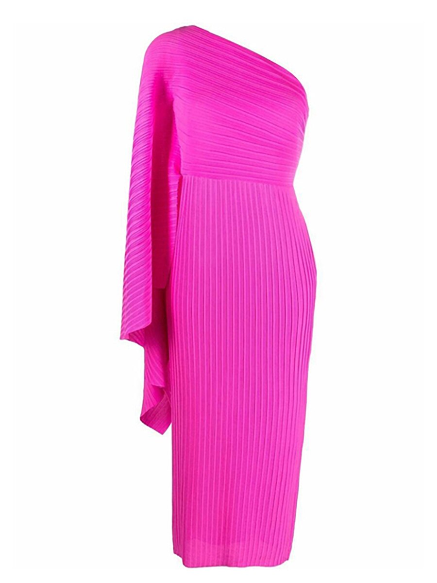 2023 Summer New Miyake Pleated Women Dress  Luxury Designe Solid Color Asymmetry One Shoulder Flying Sleeve Evening Party Dress