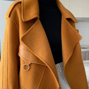 Women&#39;s Autumn Coat 2022 Pockets Solid Loose Short Jackets Ladies Wool &amp; Blends High Street Spring Woolen Coats for Women