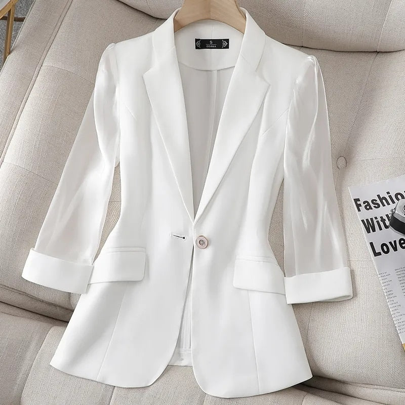 Thin Pink Suit Women&#39;s 2022 Spring and Summer New Korean Fashion Slim Three Quarter Sleeves Casual Jacket Lady Office Blazer