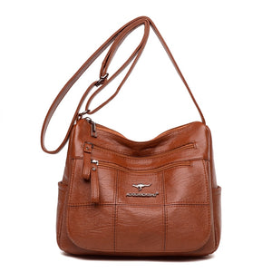 Many Pockets Shoulder Crossbody Bags for Women 2022 Brand Designr Soft Leather Handbags Leisure Style Ladies Messenger Bags